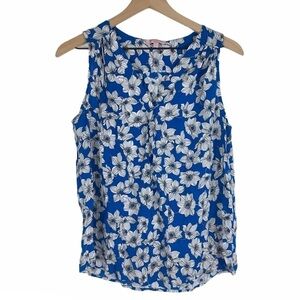 SAINT TROPEZ WEST Sleeveless Top Blouse Shell Floral Split V Neck Size Large